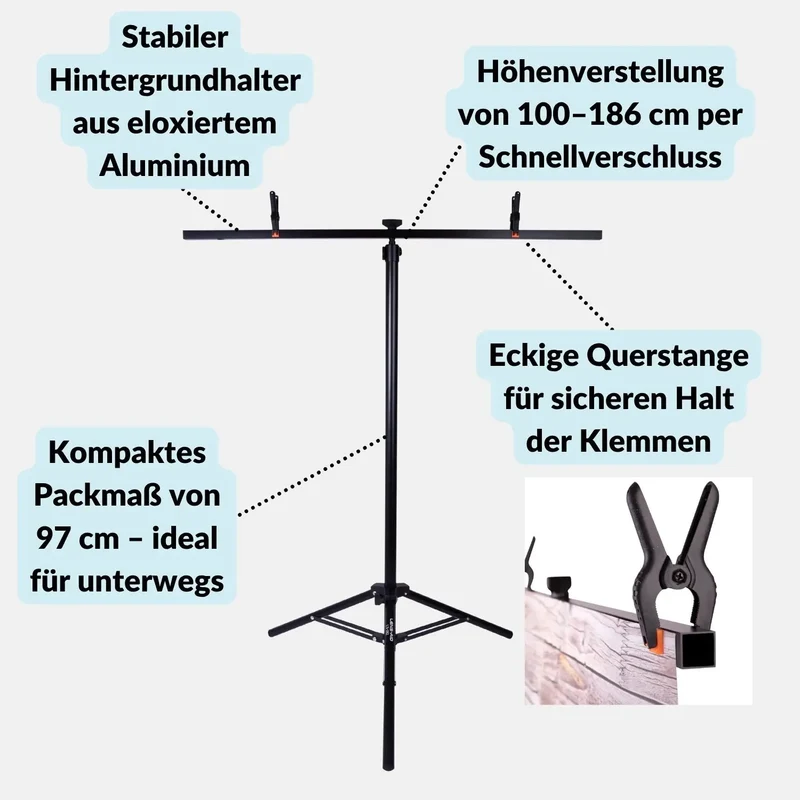 Fotohintergrund Halterung 100–186 cm für Studio & Flatlay-Fotografie