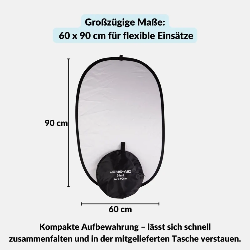 2-in-1 Faltreflektor (60x90cm) mit Tasche fürs Fotostudio & Outdoor