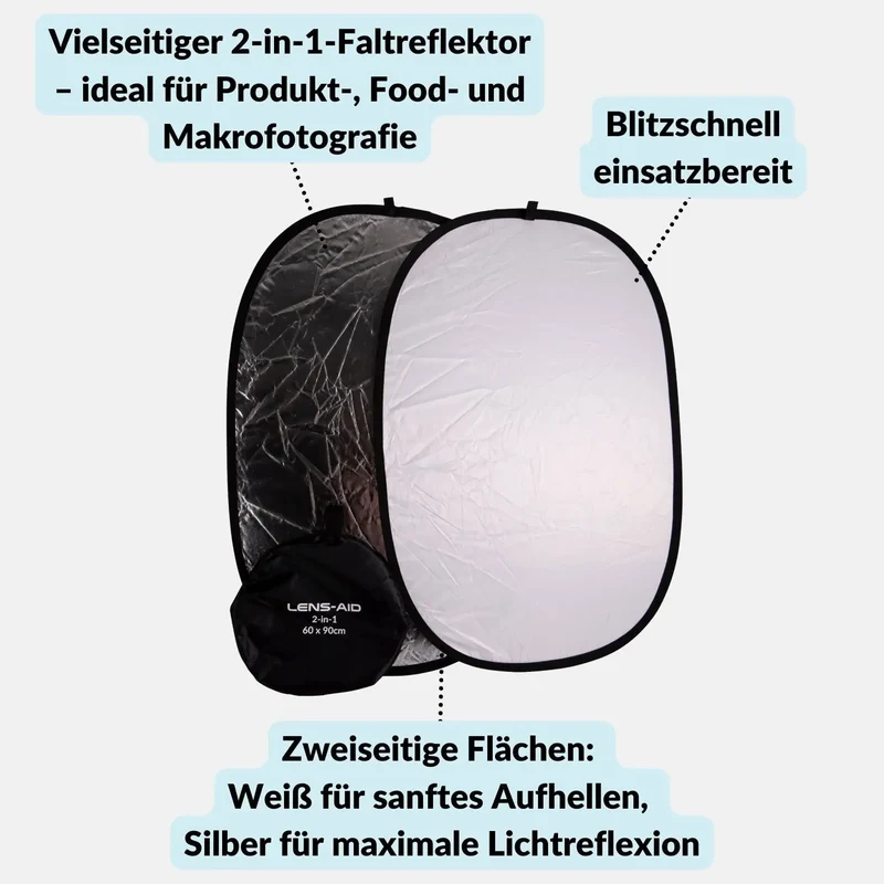2-in-1 Faltreflektor (60x90cm) mit Tasche fürs Fotostudio & Outdoor