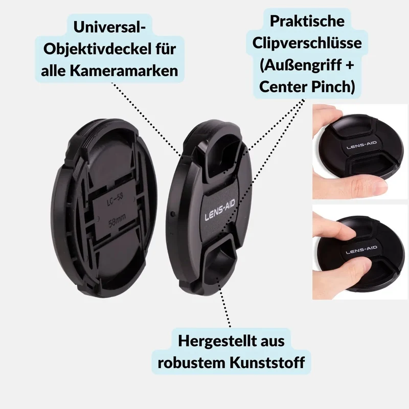 Ersatz-Objektivdeckel - kompatibel mit Sony, Canon & Nikon
