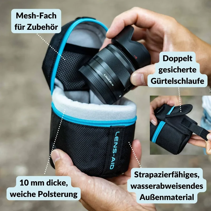 Objektivtasche gepolstert wasserabweisend mit Fleece-Futter
