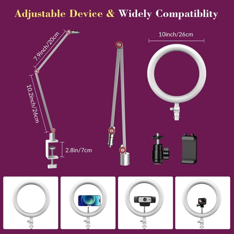 FL20 10-Zoll-Ringlicht, faltbar, tragbar, mit Ständer und Telefonhalter