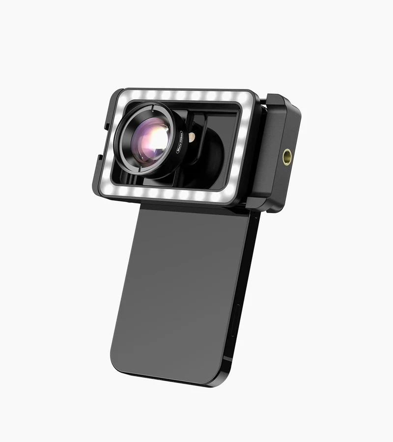 APEXEL 3-in-1 Handy-Objektivclip und 100-mm-Makroobjektiv-Set mit Fülllicht