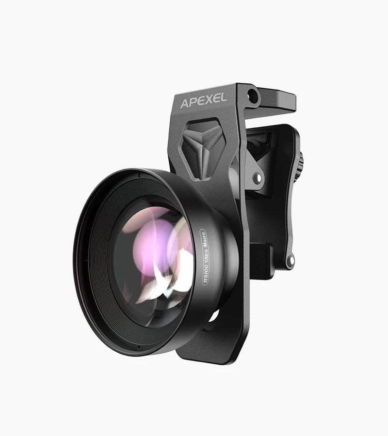 APEXEL 3-in-1 Handy-Objektivclip und 100-mm-Makroobjektiv-Set mit Fülllicht