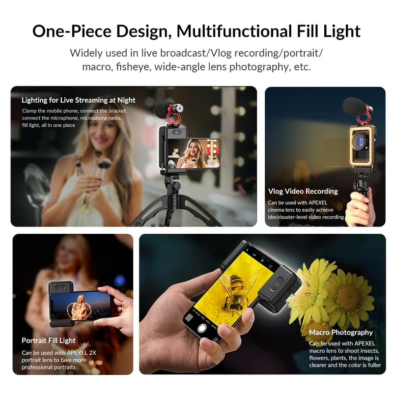 APEXEL FL23 3-in-1 Handy-Objektivclip mit patentiertem Aufhelllicht