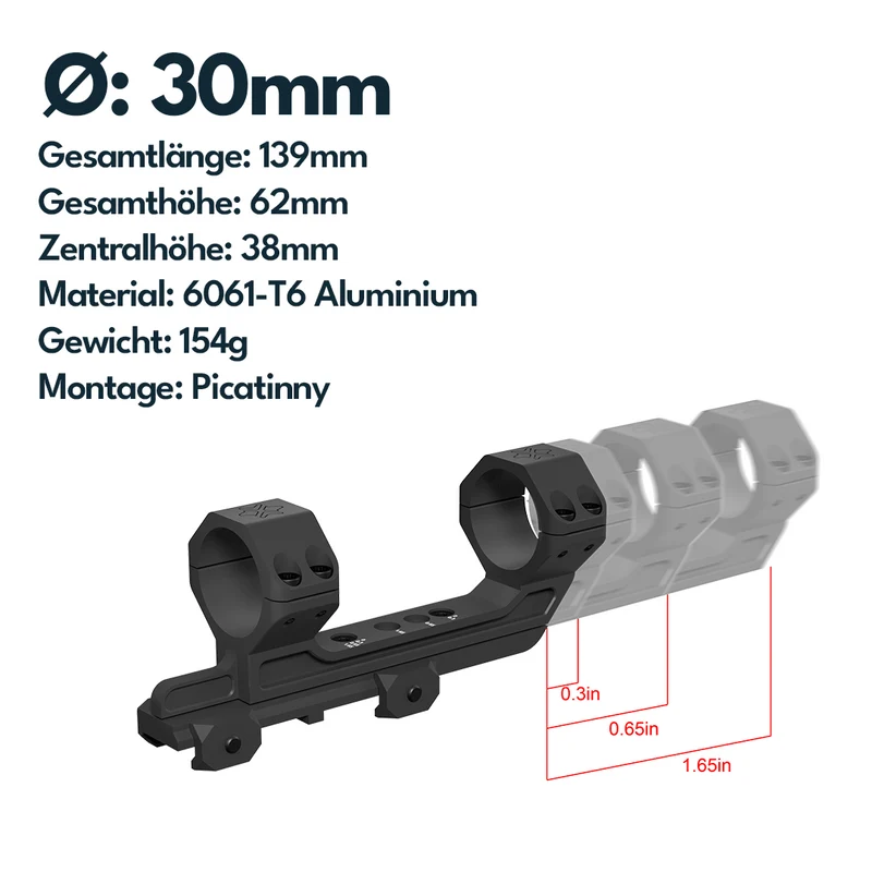 Vector Optics XASR-3037 Verstellbare Extended X-Akku Blockmontage für 30mm Tubus h=38mm