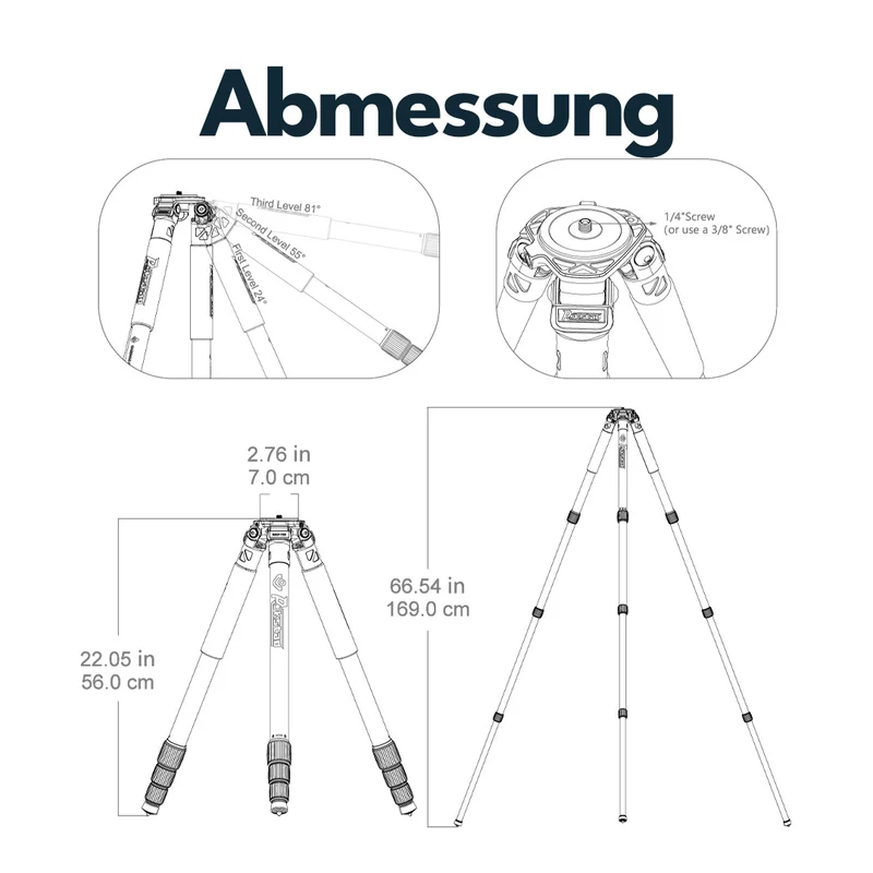 Vector Optics RSCF-T03 Rokstad 56-169cm Tripod Stativ aus Carbonfaser