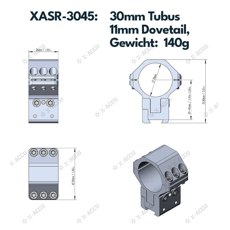 Vector Optics höhenverstellbare Montage für 25,4mm, 30mm & 34mm Tubus und 11mm / 21mm Schiene