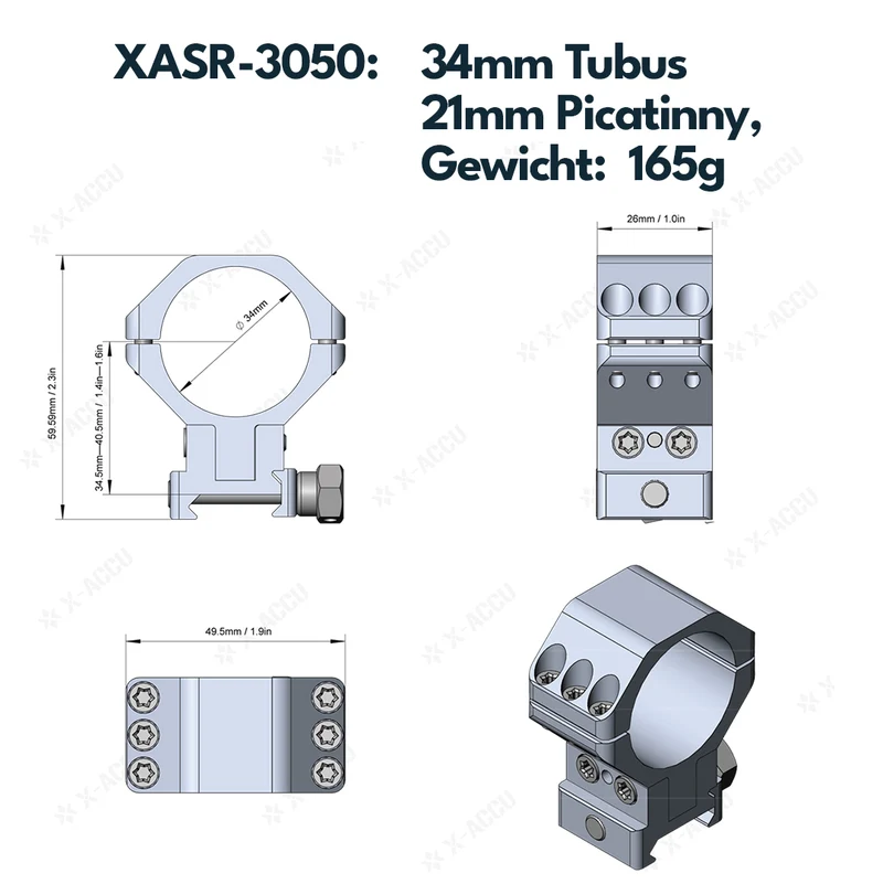 Vector Optics höhenverstellbare Montage für 25,4mm, 30mm & 34mm Tubus und 11mm / 21mm Schiene