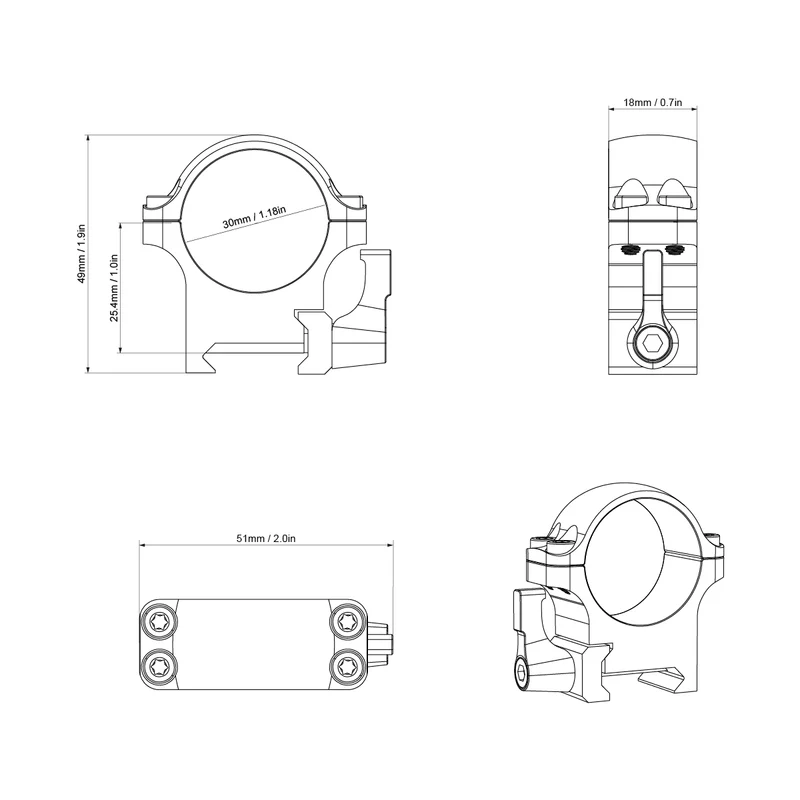 Vector Optics Stahl-Schnellmontage für 30mm Tubus, 21mm Picatinny/Weaver in verschiedenen Höhen