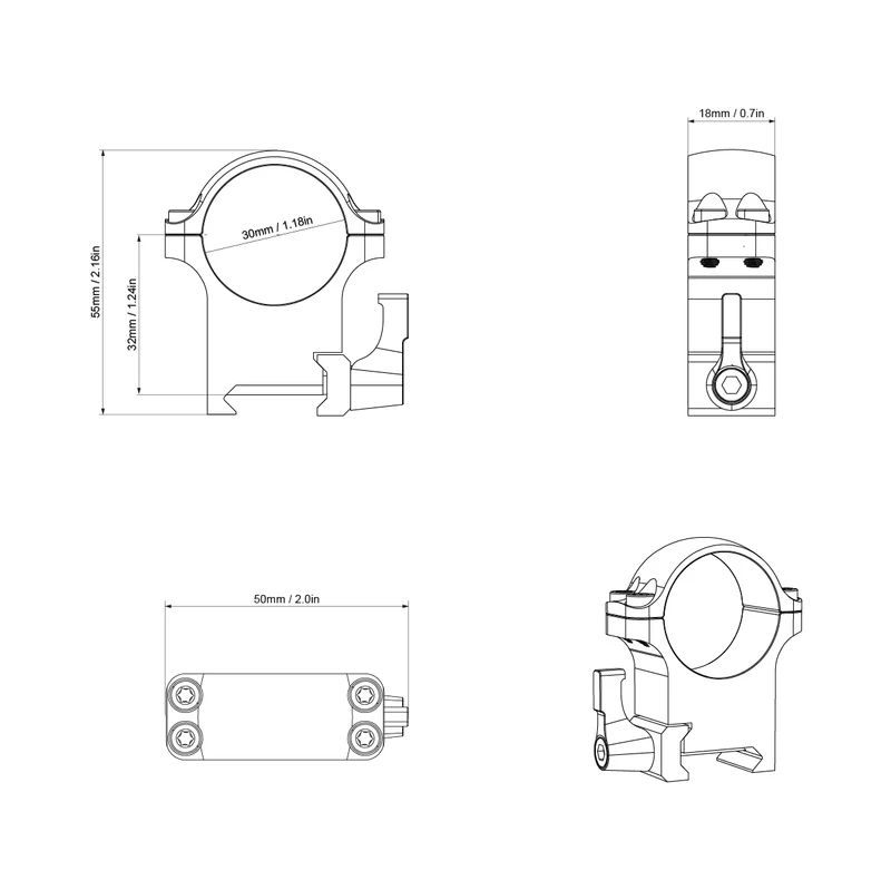 Vector Optics Stahl-Schnellmontage für 30mm Tubus, 21mm Picatinny/Weaver in verschiedenen Höhen