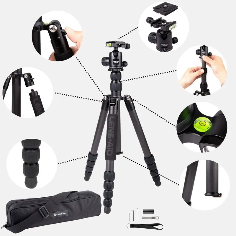 Carbon Reisestativ 160cm, 4-in-1 bis 8kg mit 360° Kugelkopf – leicht & kompakt