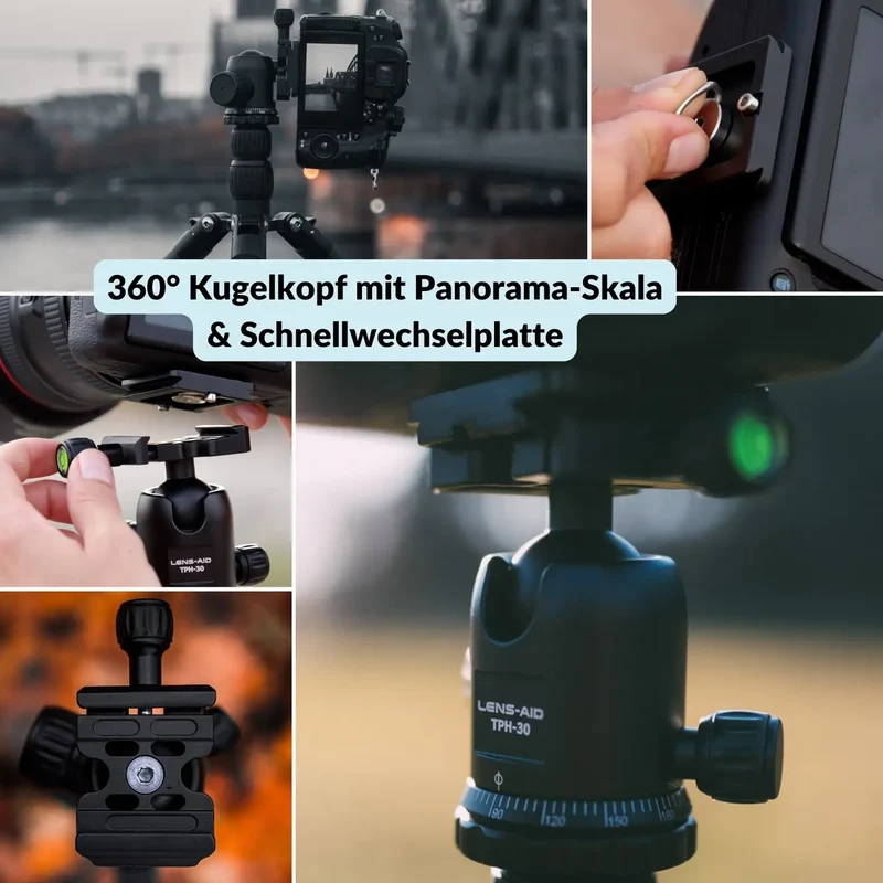Carbon Reisestativ 160cm, 4-in-1 bis 8kg mit 360° Kugelkopf – leicht & kompakt