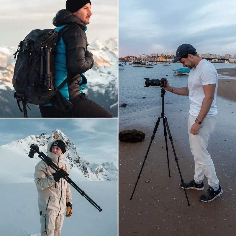 Carbon Reisestativ 160cm, 4-in-1 bis 8kg mit 360° Kugelkopf – leicht & kompakt