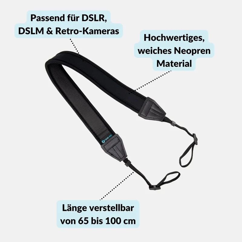 Neopren Kameragurt gepolstert - kompatibel mit Canon, Nikon & Sony