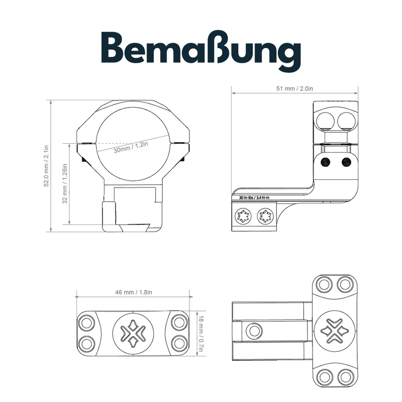 Vector Optics Cantilever Montageringe 30mm (h=32mm)