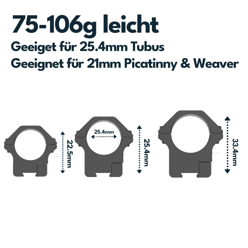 Victoptics Montageringe aus Aluminium für 11mm Schiene und 25,4mm Tubus in verschiedenen Höhen