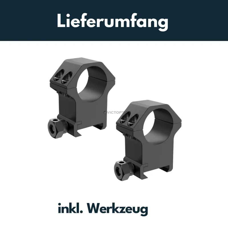 Victoptics Montageringe aus Aluminium für 21mm Schiene und 30mm Tubus in verschiedenen Höhen