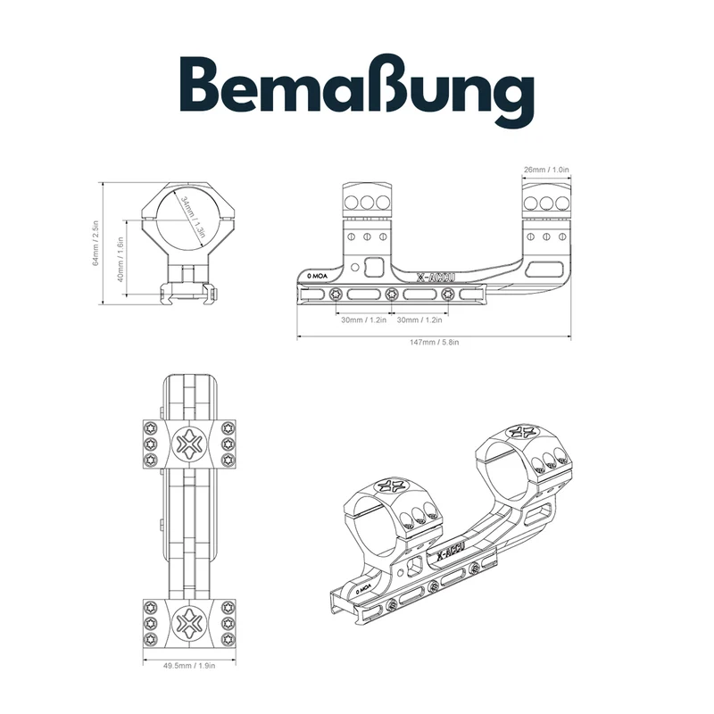 Vector Optics XASR-3015 X-Accu Cantilever Blockmontage mit 20MOA Vorneigung für 34mm Tubus, 21mm Picatinny, h= 40mm