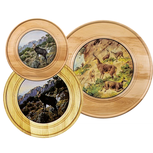 Schützen- und Ehrenscheibe, aus Massivholz hell, Motiv Gams, Schü-Schei.50 Gems