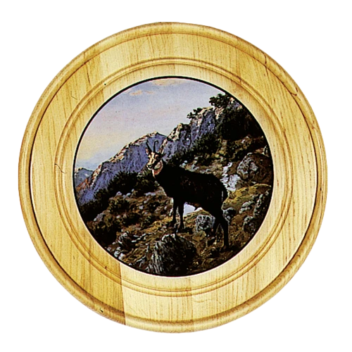 Schützen- und Ehrenscheibe, aus Massivholz hell, Motiv Gams, Schü-Schei.40 Gems
