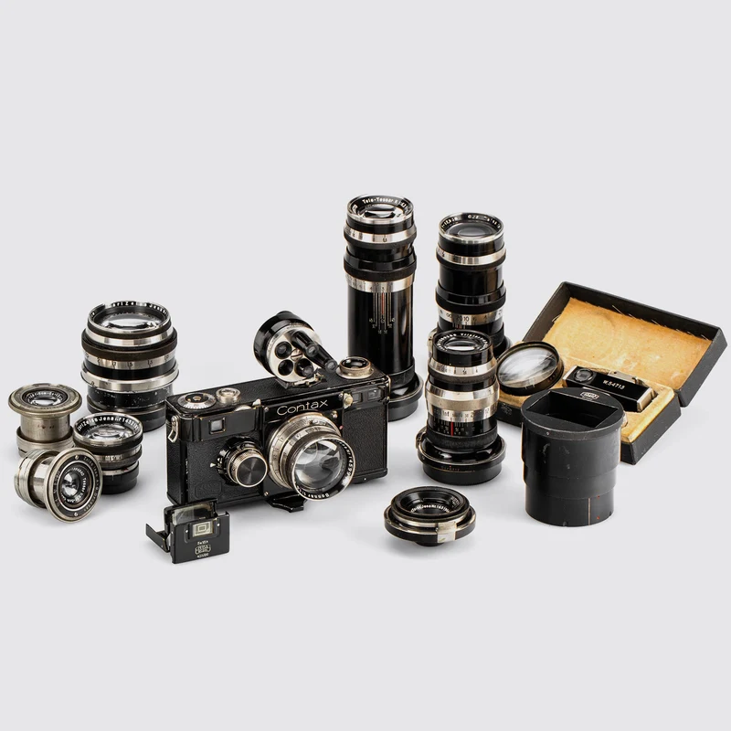 Contax I outfit with 9 lenses