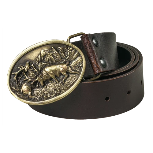 Ledergürtel 4 cm, braun, Hirsch