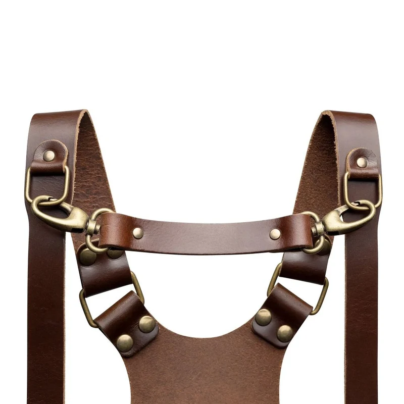 The Hantler Sangle de poitrine Brandy / Vieil argent, large 33cm