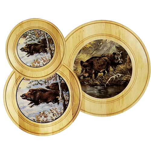 Schützen- und Ehrenscheibe, aus Massivholz hell, Motiv Keiler, Schü-Schei.30 Keiler