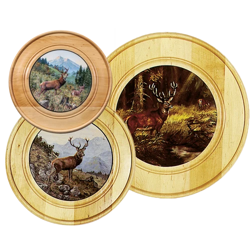Schützen- und Ehrenscheibe, aus Massivholz hell, Motiv Hirsch, Schü-Schei.30 Hirsch