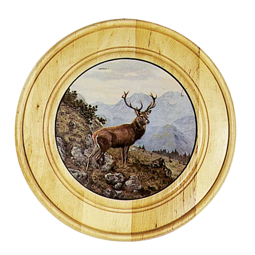 Schützen- und Ehrenscheibe, aus Massivholz hell, Motiv Hirsch, Schü-Schei.30 Hirsch
