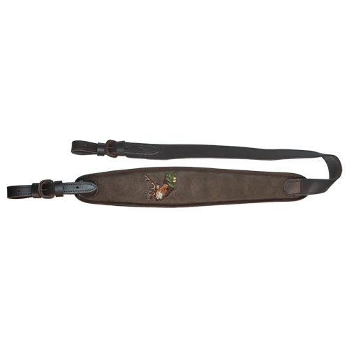 Gewehrriemen aus kräftigem Leder, 70 mm breit mit Gummiunterlage, Gewehrrie. breit Leder/Hirsch
