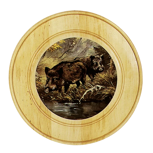 Schützen- und Ehrenscheibe, aus Massivholz hell, Motiv Keiler, Schü-Schei.50 Keiler