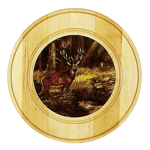 Schützen- und Ehrenscheibe, aus Massivholz hell, Motiv Hirsch, Schü-Schei.50 Hirsch