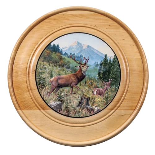 Schützen- und Ehrenscheibe, aus Massivholz hell, Motiv Hirsch, Schü-Schei.40 Hirsch
