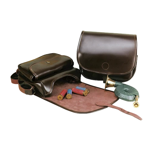 Jagdtasche, aus Rindleder, braun, mit Vortasche, RL dunkel o.G.