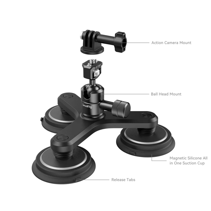 SmallRig Kit de Montage à Triple Ventouse Magnétique pour Caméras d'action 4468