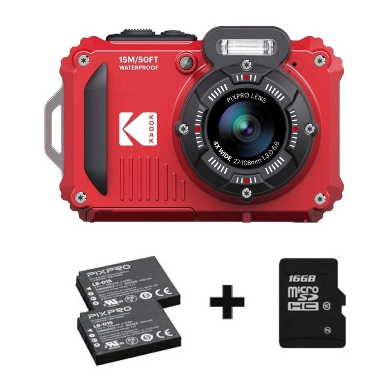 Kodak Étanche PixPro WPZ-2 Rouge Zoom 4x, WiFi + Batterie Supplémentaire + Carte Mémoire 16 Go