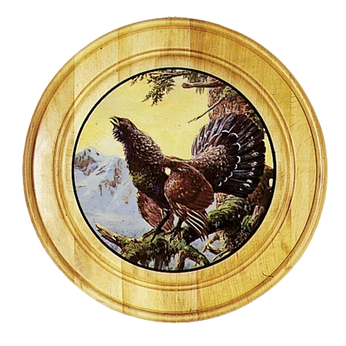 Schützen- und Ehrenscheibe, aus Massivholz hell, Motiv Auerhahn, Schü-Schei.50 Auerh.