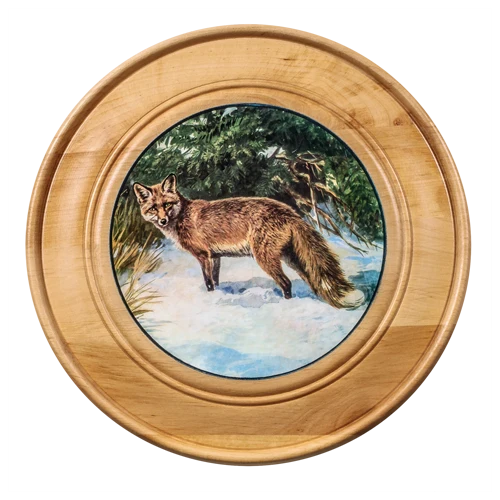 Schützen- und Ehrenscheibe, aus Massivholz hell, Motiv Fuchs, Schü-Schei.30 Fuchs