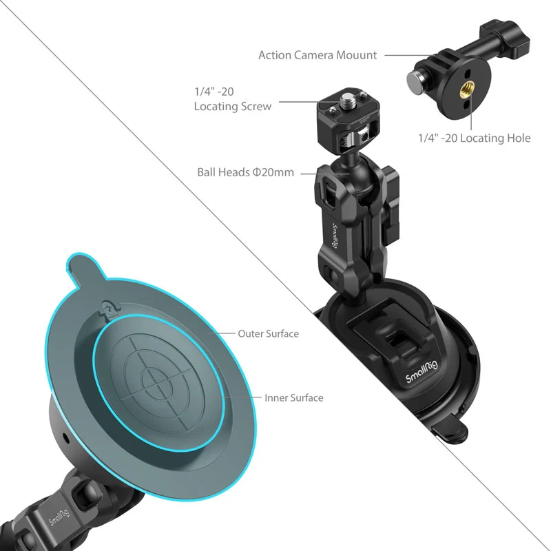 SmallRig 4275 Kit de support portable à ventouse pour caméras d'action/téléphones portables SC-1K