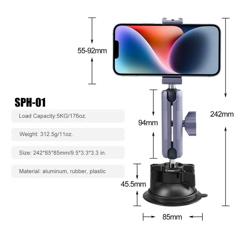Sunwayfoto SPH-01 Ventouse polyvalente avec support pour smartphone