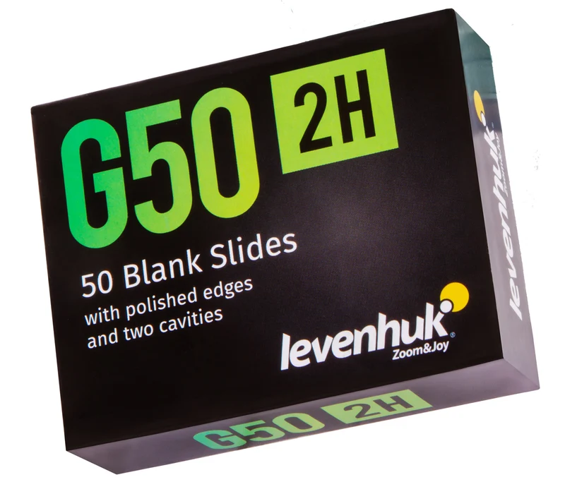 Portaobjetos vacíos de dos cavidades Levenhuk G50 2H, 50 unidades