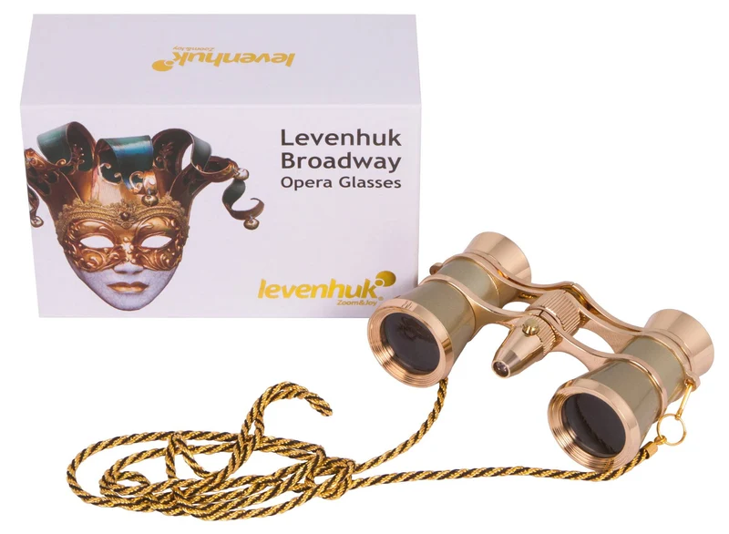 Prismáticos para ópera Levenhuk Broadway 325F (con luz LED y cadena) Dorado