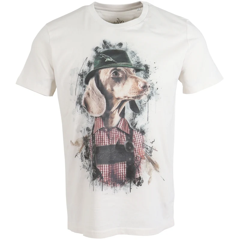 ALMTRACHT T-Shirt Dackel mit Hut, beige