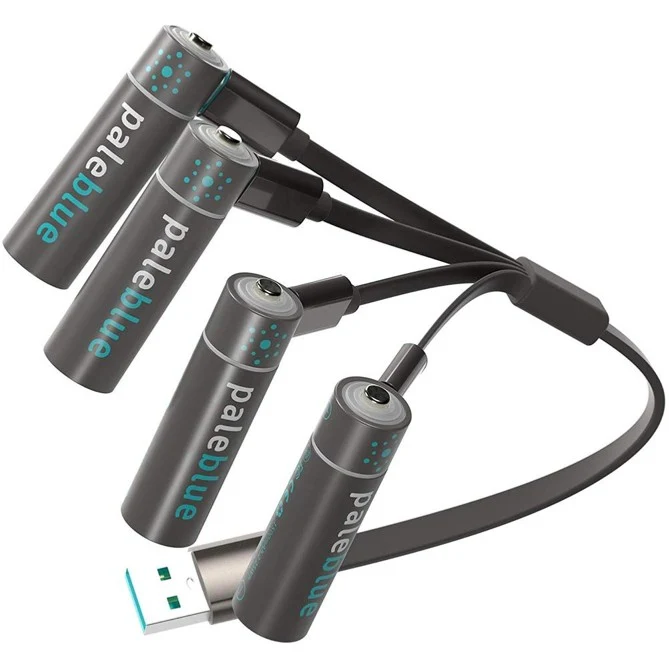Pale Blue 4x AA Batteries Rechargeables Lithium Ion