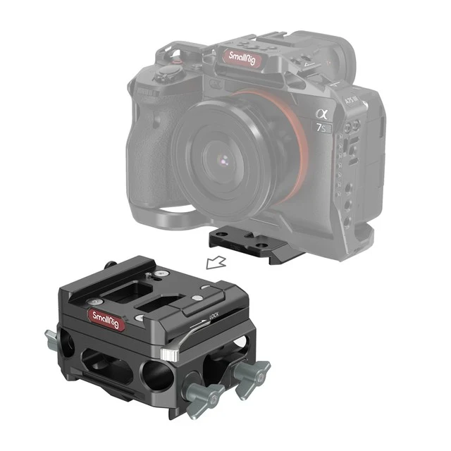 SmallRig 3067 Plaque de base légère avec double pince à tige de 15mm (version en alliage de magnésium)