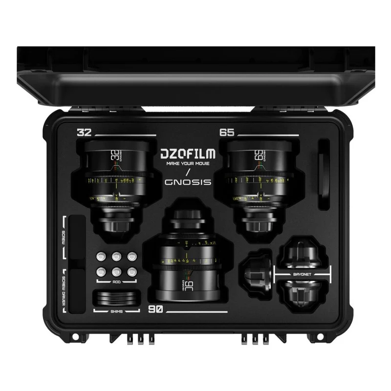 DZOFilm Gnosis Macro kit 3 objectifs (32mm/65mm/90mm T2.8) dans une valise de sécurité - métrique