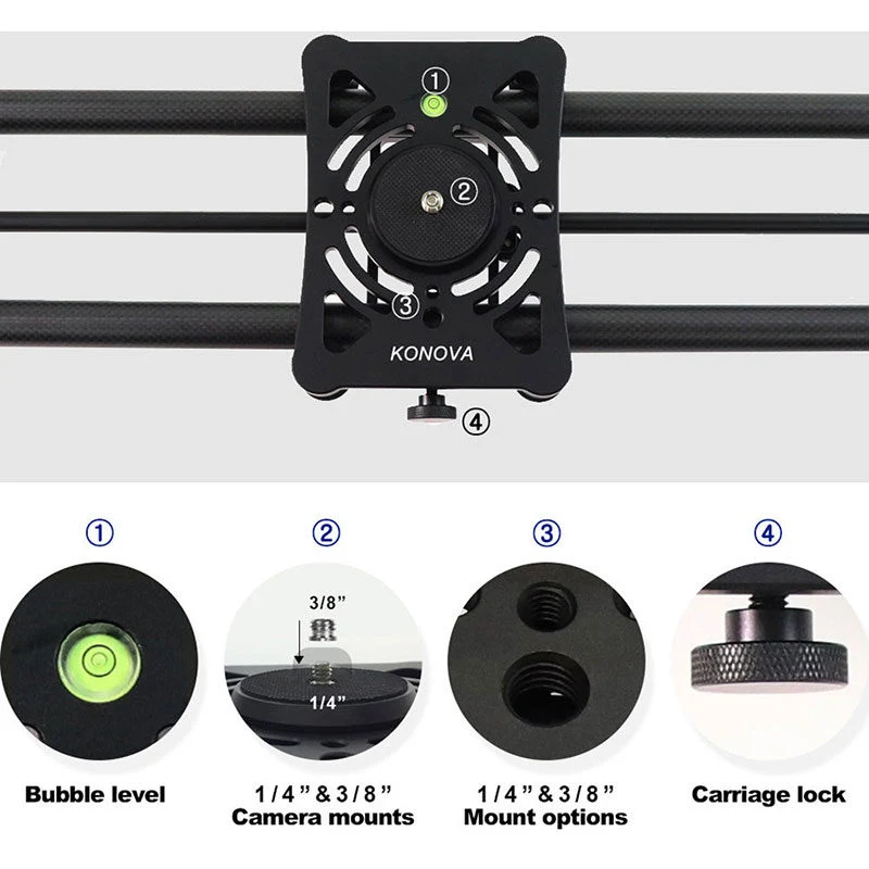 Konova P1 120cm Carbon Appareil photo Slider (w/ KMS-S2)