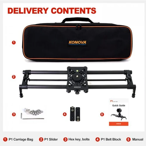 Konova P1 120cm Carbon Appareil photo Slider (w/ KMS-S2)